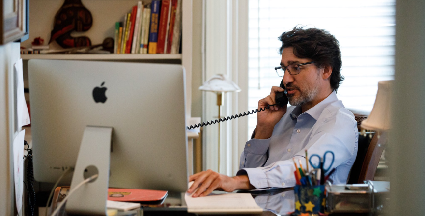 Prime Minister Justin Trudeau speaks on the phone with Donald Trump. Image: JustinTrudeau/Twitter