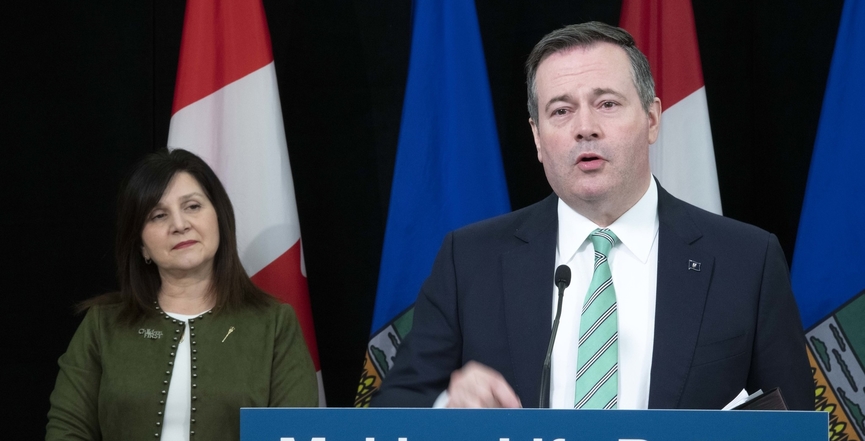 Premier Jason Kenney and  Minister of Education Adriana LaGrange during a news conference on May 28, 2020. Image: Alberta Newsroom/Flickr