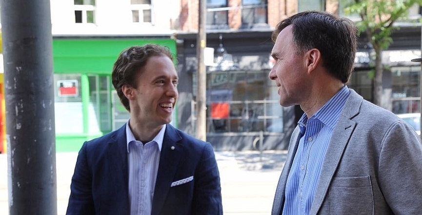 Finance Minister Bill Morneau with Kielburger in 2017. Image: Bill Morneau/Facebook