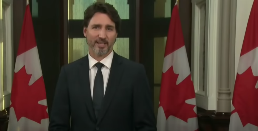 Justin Trudeau speaks in a televised address after the throne speech. Image: Video screenshot/PMO​