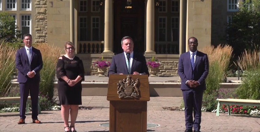 Premier Jason Kenney unveils new cabinet appointees in August 2020. Image: Jason Kenney/Twitter