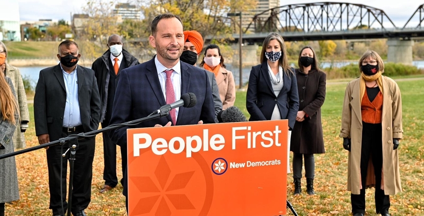 Sask. NDP Leader Ryan Meili gives a press briefing in the lead up to the province's 2020 election. Image: Ryan Meili/Twitter