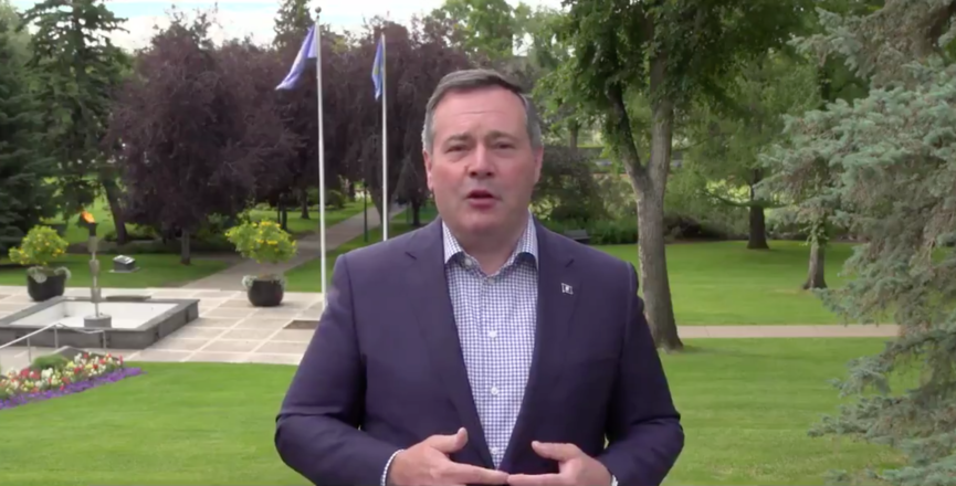 Alberta Premier Jason Kenney giving his "Alberta Day" address last September. Image: Jason Kenney/Screenshot of Twitter video