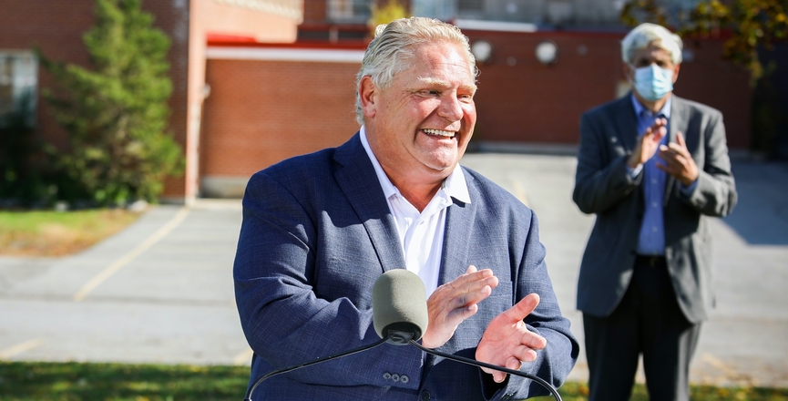 Doug Ford at a public announcement on October 23, 2020. Image: Doug Ford/Twitter