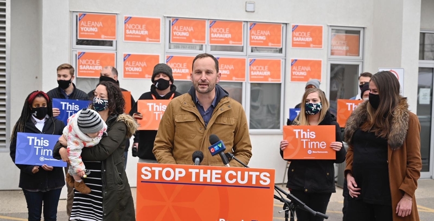 Sask. NDP Leader Ryan Meili on the campaign trail earlier this month (Image: Ryan Meili/Twitter)