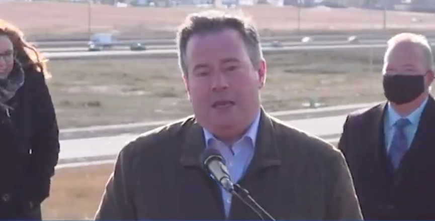 Jason Kenney touting his staff's seven-per-cent pay cut during a press conference on October 15, 2020. Image: Jason Kenney/Screenshot of Twitter video