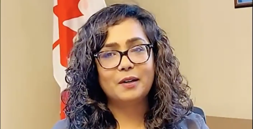 MP Iqra Khalid during the public forum on October 22 to consider Canada's policy in regard to Kashmir. Image: Screenshot of Facebook video