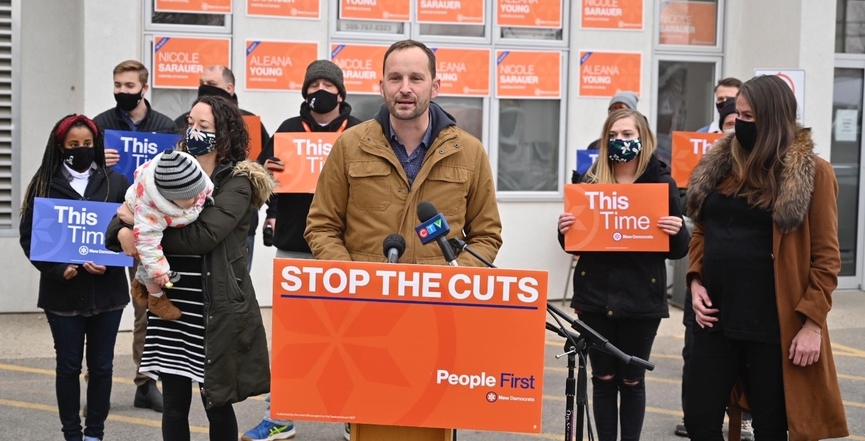 Sask. NDP Leader Ryan Meili on the campaign trail earlier this month. Image: Ryan Meili/Twitter