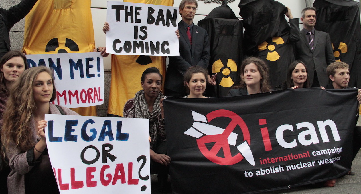 ICAN campaigners protest outside Australia's permanent mission to the UN at Geneva. Image credit: International Campaign to Abolish Nuclear Weapons/Flickr