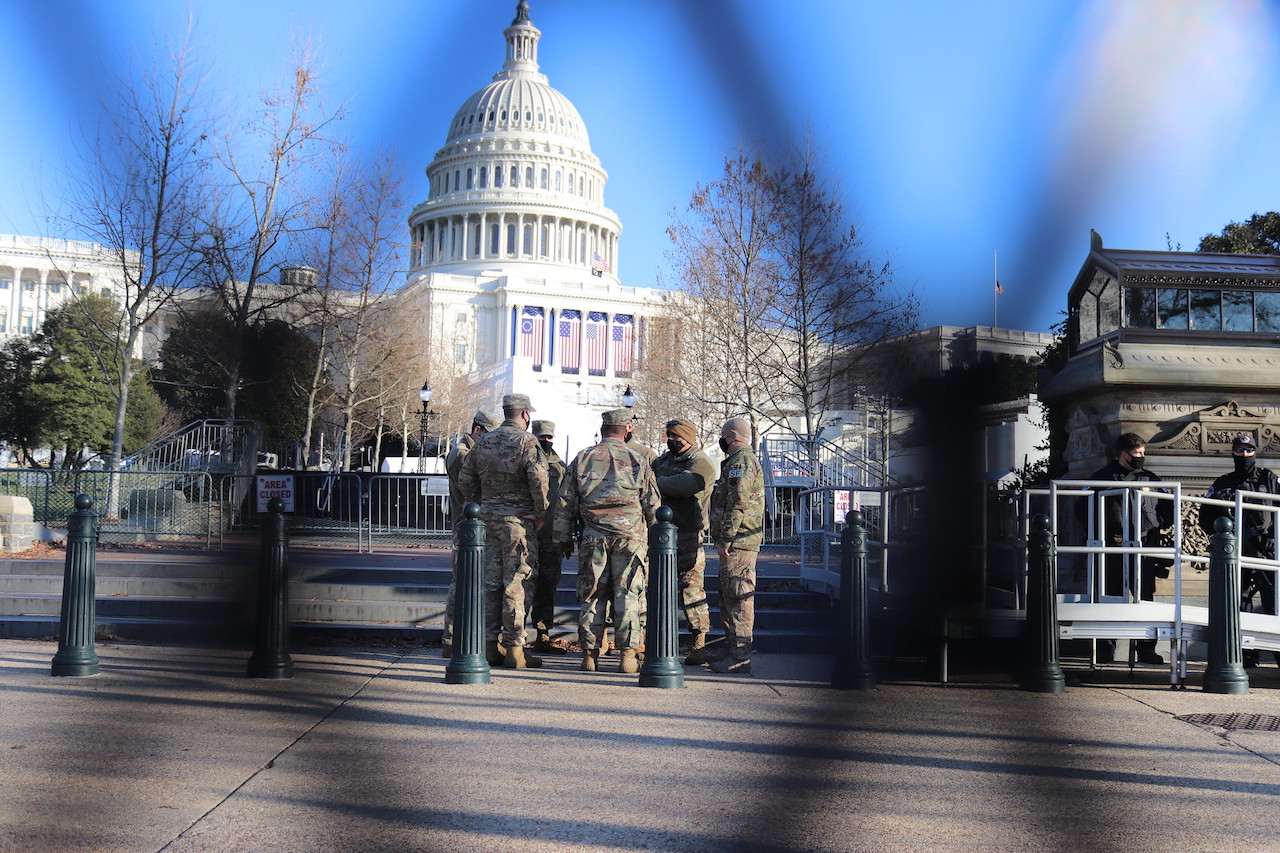 National Guard soliders by U.S. Capitol grounds on January 12, 2021. Image credit: Elvert Barnes/Flickr