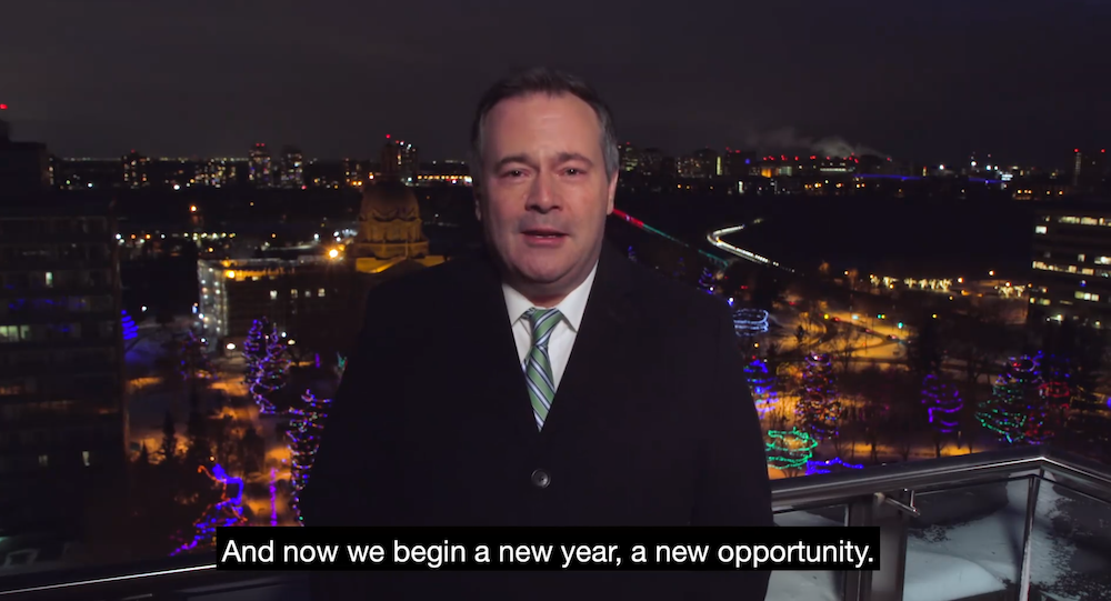 Alberta Premier Jason Kenney less than a week ago on New Year's Eve 2020. (Image: Screenshot from UCP video).
