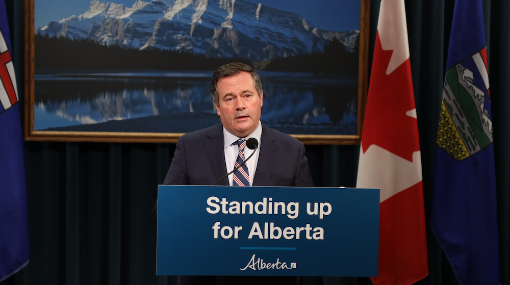 Alberta Premier Jason Kenney at yesterday’s Keystone XL news conference. Image credit: Video still/Government of Alberta