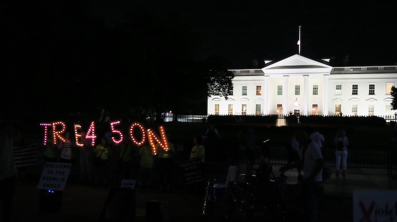 Prescient demonstrators at the White House on a summer night in 2018. (Image credit: David J. Climenhaga).