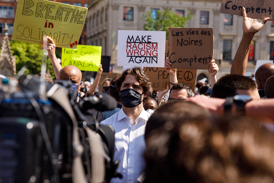 Prime Minister Trudeau participates in an anti-Black racism protest, June 2020. Image credit: Adam Scotti/PMO