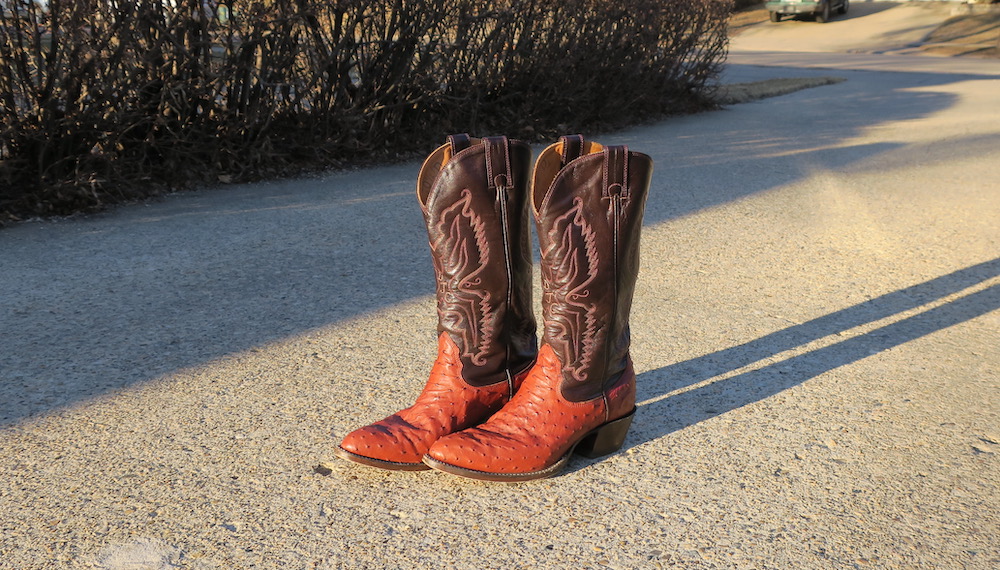 A fine pair of cowboy boots like these, hand-made in Alberta, can be hell to break in, but it's worth the effort, especially if you're a finance minister. Image credit: David J. Climenhaga
