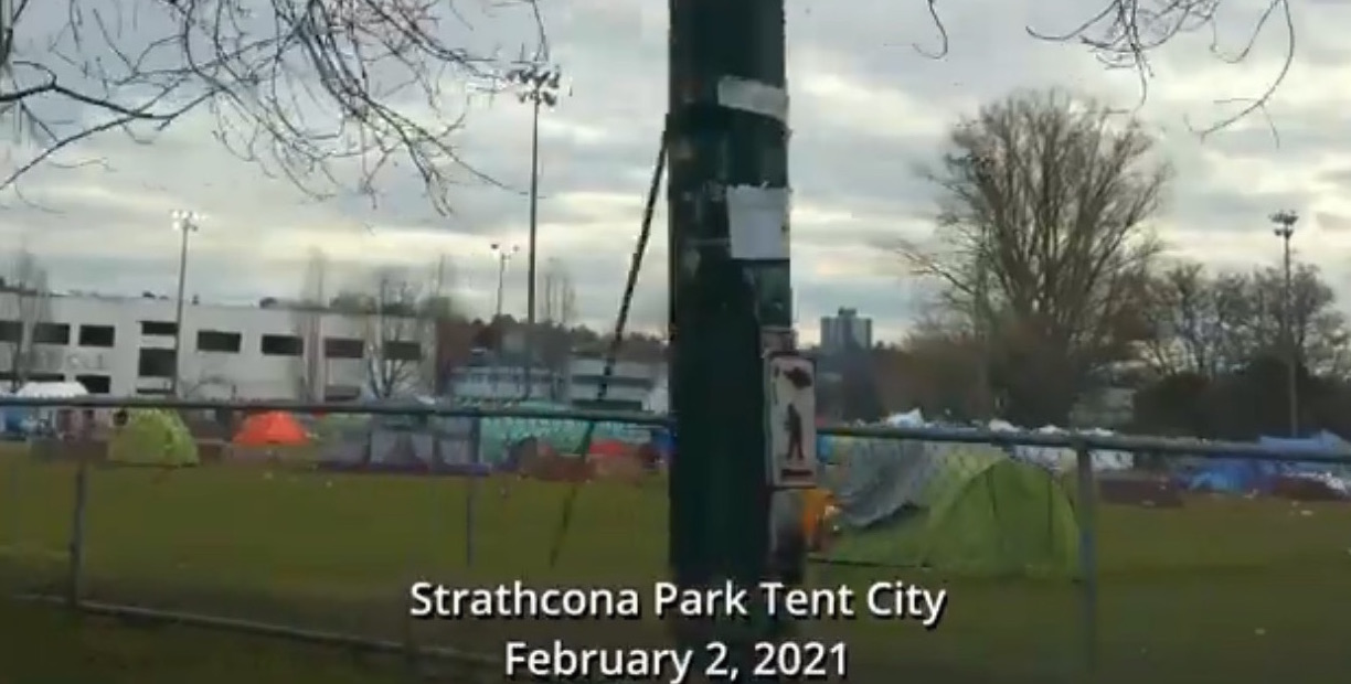 Strathcona Park tent city. Image: Video still