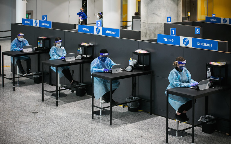 COVID-19 testing at Pearson Airport. Image credit: Premier of Ontario Photography/Flickr