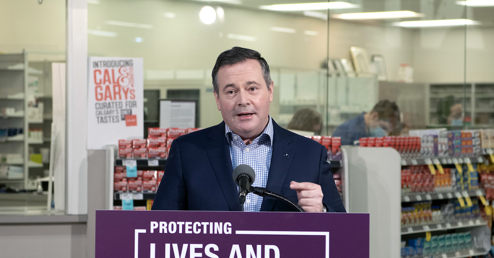 Alberta Premier Jason Kenney at his news conference in Calgary yesterday. Image credit: Alberta Newsroom/Flickr -- Photography by Chris Schwarz/Government of Alberta