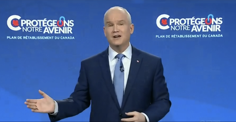 Federal Opposition Leader Erin O'Toole during his remarks to the Conservative Party of Canada’s virtual policy conference on Friday. Image: Screenshot of CPAC video