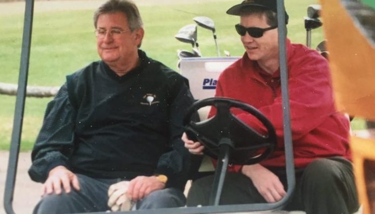 Former Alberta premier Ralph Klein playing golf with Dan MacLennan, president of the Alberta Union of Provincial Employees during part of Klein's term in office. Image: Dan MacLennan