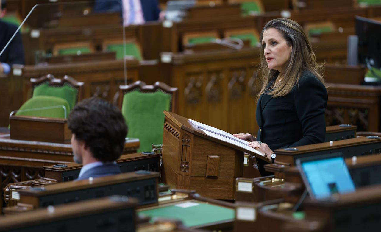 Finance Minister Chrystia Freeland in Parliament on budget day. Image credit: Chrystia Freeland/Facebook