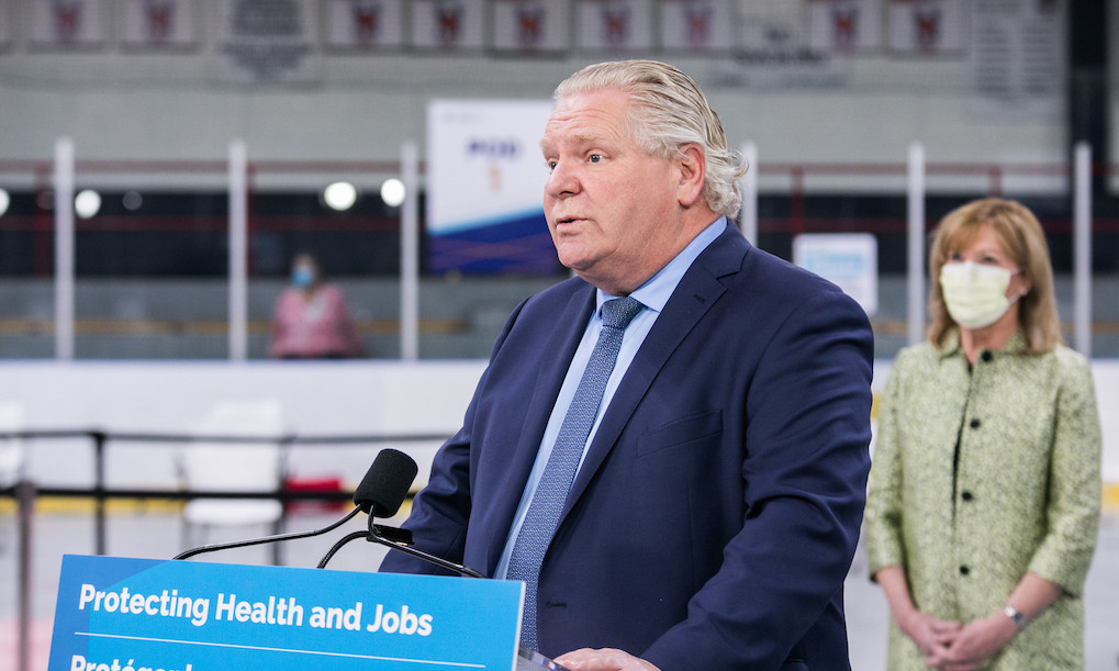 Ontario Premier Doug Ford at the Humber River Hospital Mass Immunization Centre in Toronto. Image credit: Premier of Ontario Photography/Flickr