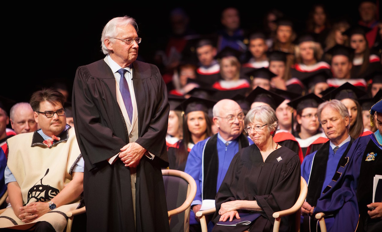 Justice Thomas Berger on stage at Vancouver Island University in 2013. Image credit: Vancouver Island University/Flickr