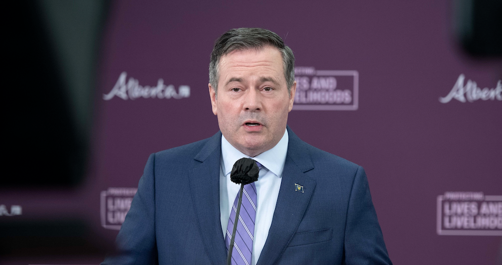 Alberta Premier Jason Kenney at yesterday afternoon's COVID-19 update. Image credit: Chris Schwarz/Government of Alberta/Flickr