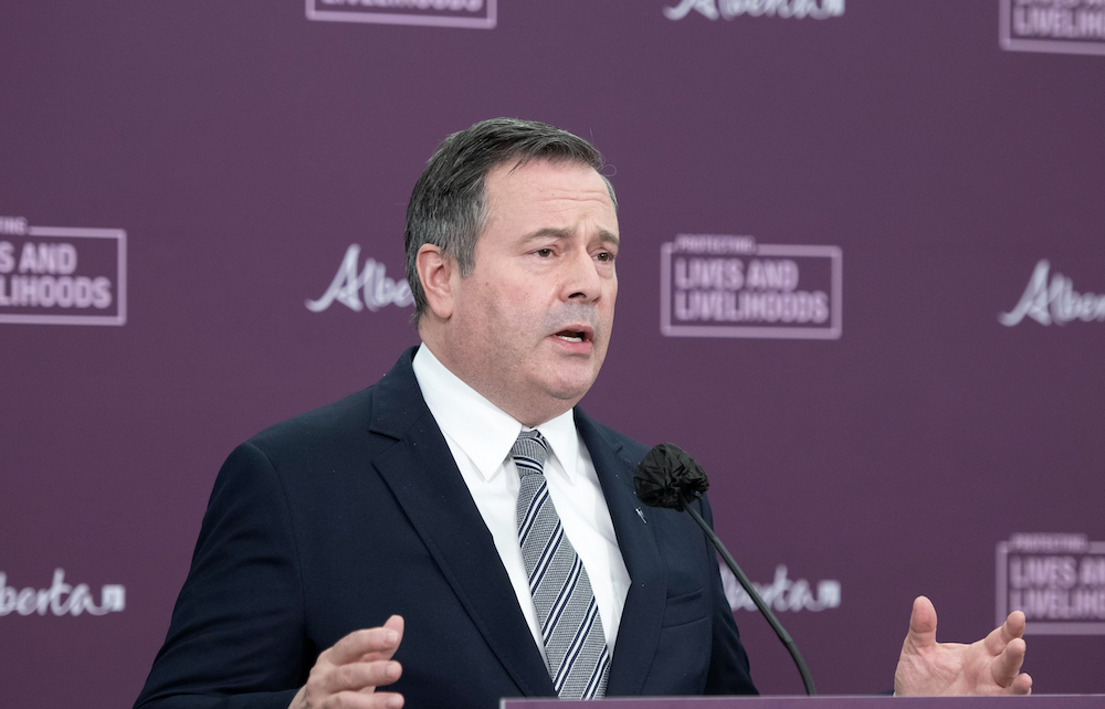 Alberta Premier Jason Kenney at yesterday's COVID-19 news conference. Image credit: Chris Schwarz, Government of Alberta/Flickr