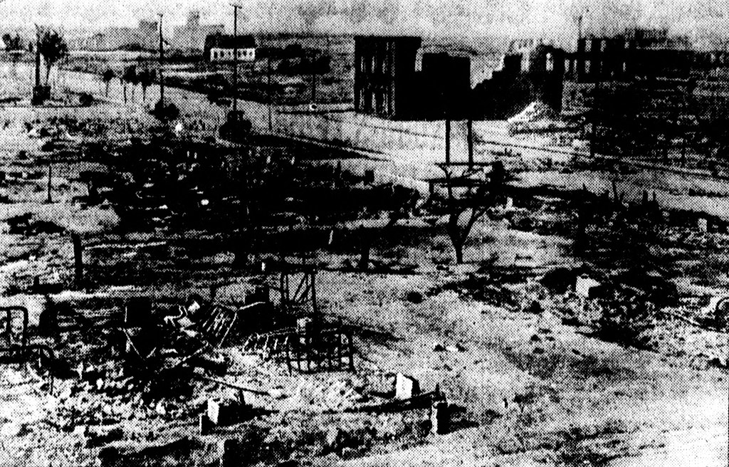 Neighbourhod burned down following Tulsa race massacre. Image credit: evening public ledger/Wikimedia Commons