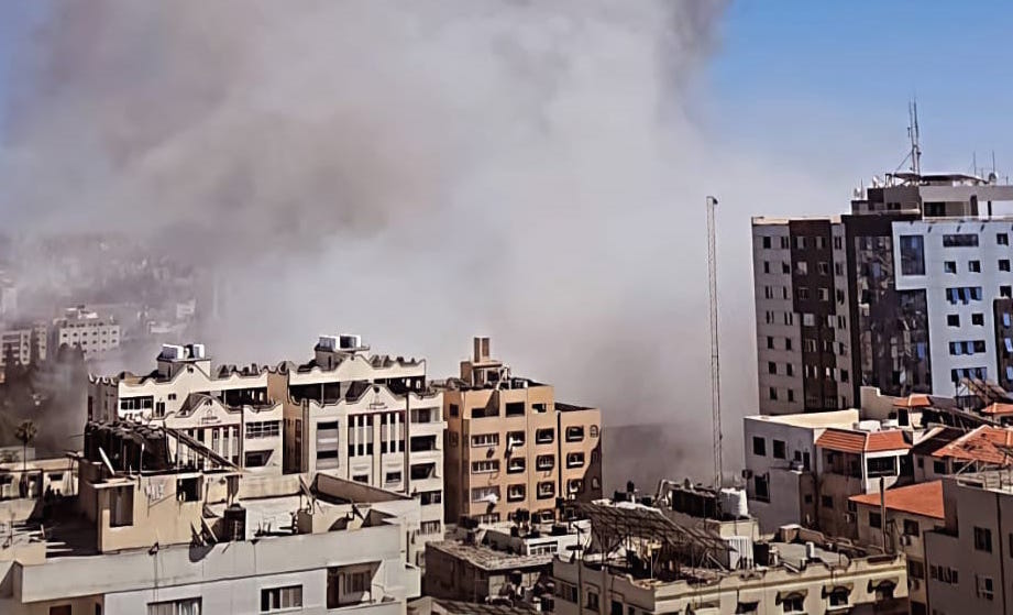 Israeli Air Force bombs press offices in Gaza, May 2021. Image credit: Osps7/Wikimedia Commons