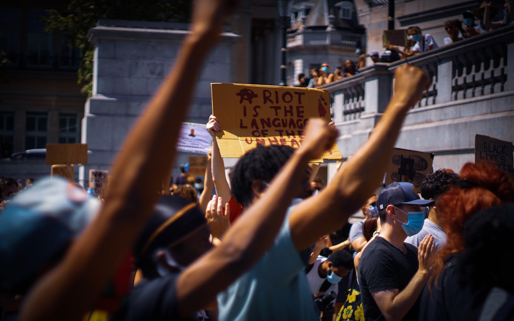 Protesters at Black Lives Matter rally in Trafalgar Square, July 2020. Image credit: john crozier/Unsplash