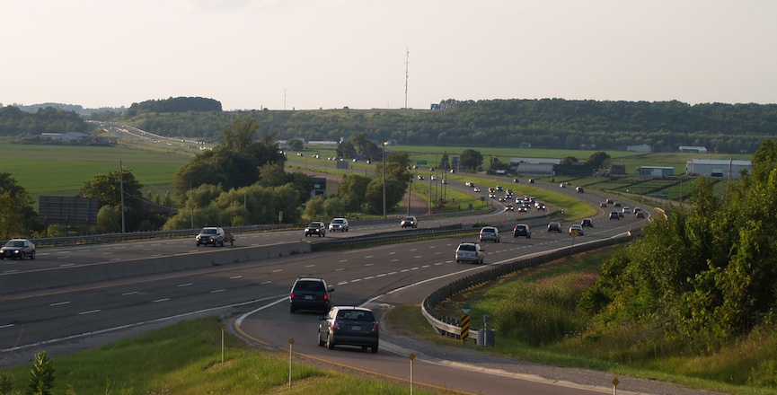 Highway 400 runs through the Holland Marsh. Image credit: Floydian/Wikimedia Commons.