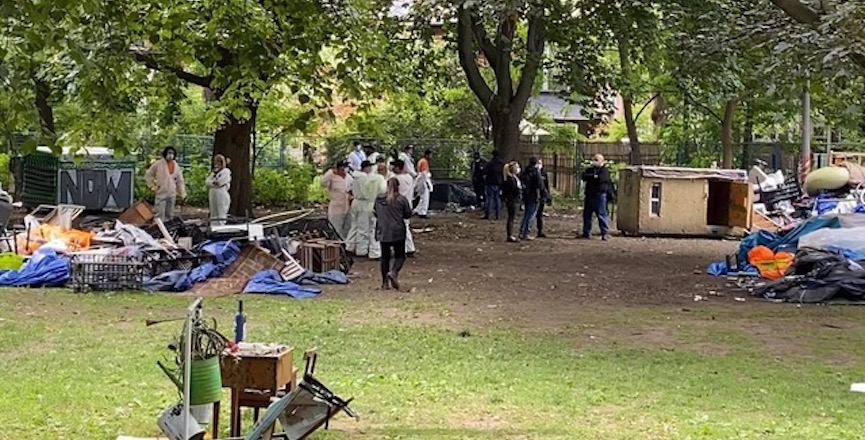 City workers dismantle the encampment at Trinity Bellwoods Park. Image: Paul Salvatori/Used with Permission