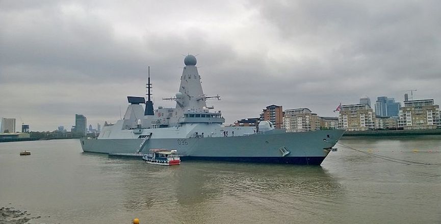 HMS Defender, in one piece, as it still is, thank goodness. Image: Hammersfan/Creative Commons.