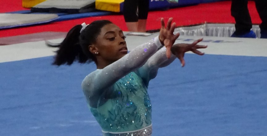 U.S.A. gymnast Simone Biles practices a floor routine. Image: Marissa Babin/Flickr