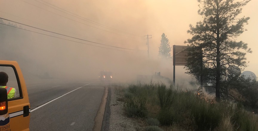 A 2018 wildfire on B.C.'s Highway 97. Image: B.C.'s Ministry of Transportation and Infrastructure/Flickr