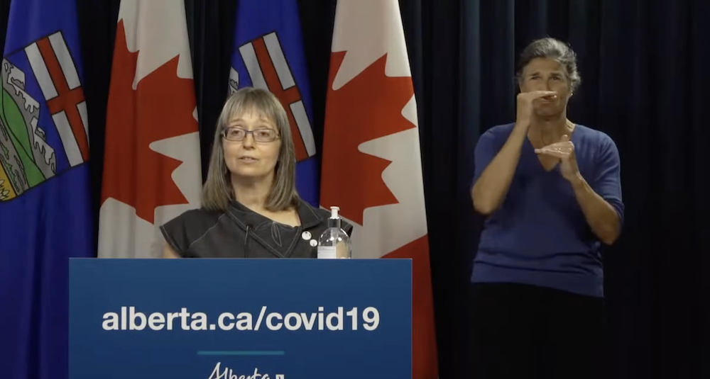 Alberta Chief Medical Officer of Health Dr. Deena Hinshaw at yesterday's COVID-19 news conference (Photo: Screenshot of Alberta Government video).