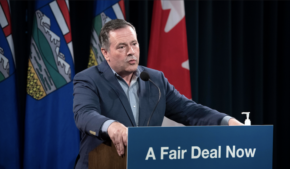 Alberta Premier Jason Kenney at yesterday's news conference on referendums. Image: Chris Schwarz/Government of Alberta/Flickr