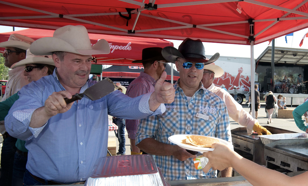 Alberta Premier Jason Kenney flipping pancakes in Calgary Saturday (Image: Chris Schwarz/Government of Alberta).