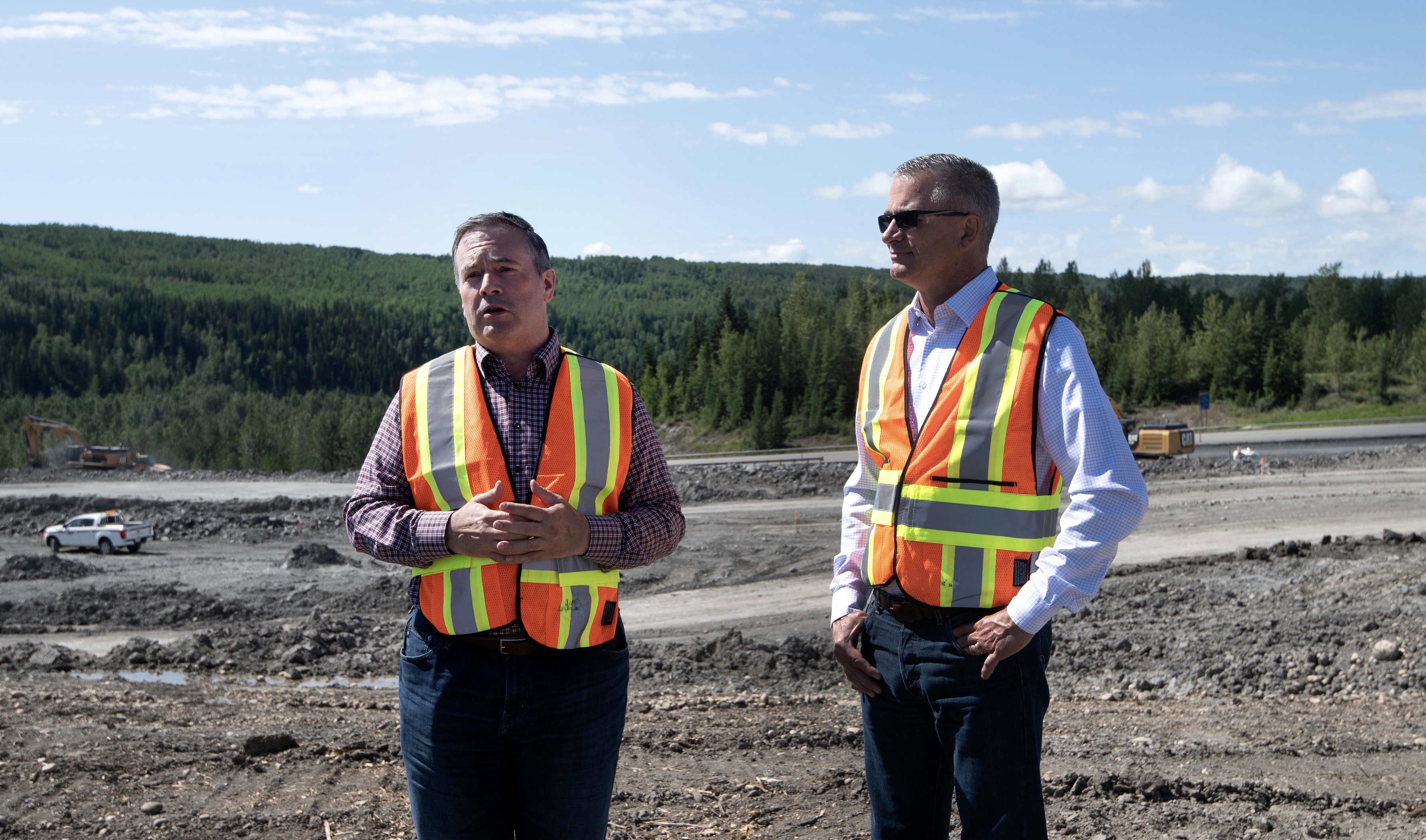 While their negotiators were demanding wage rollbacks from nurses, Alberta Premier Jason Kenney and Finance Minister Travis Toews were in full campaign mode, all dressed up to visit a construction site in northern Alberta yesterday. Image: Chris Schwarz/Alberta Government