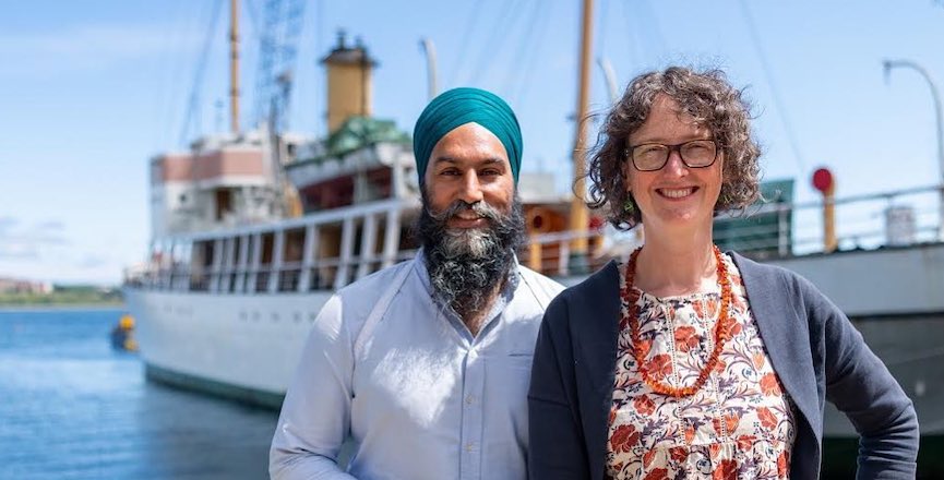 NDP leader Jagmeet Singh with his party's candidate in Halifax, Lisa Roberts. Image: Lisa Roberts/Facebook