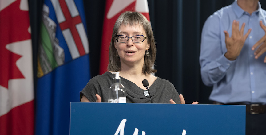 Dr. Deena Hinshaw speaks at a press conference on August 13, 2021. Image: Alberta Newsroom/Flickr