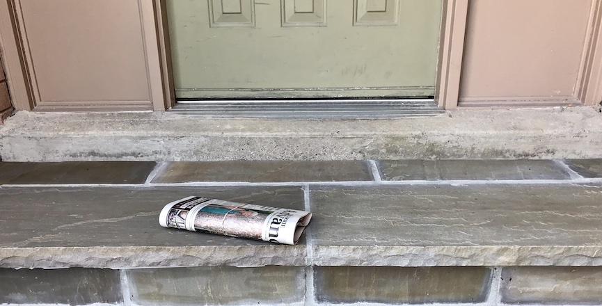 The Barrie Advance on my front step. Image: Chelsea Nash/Used with permission