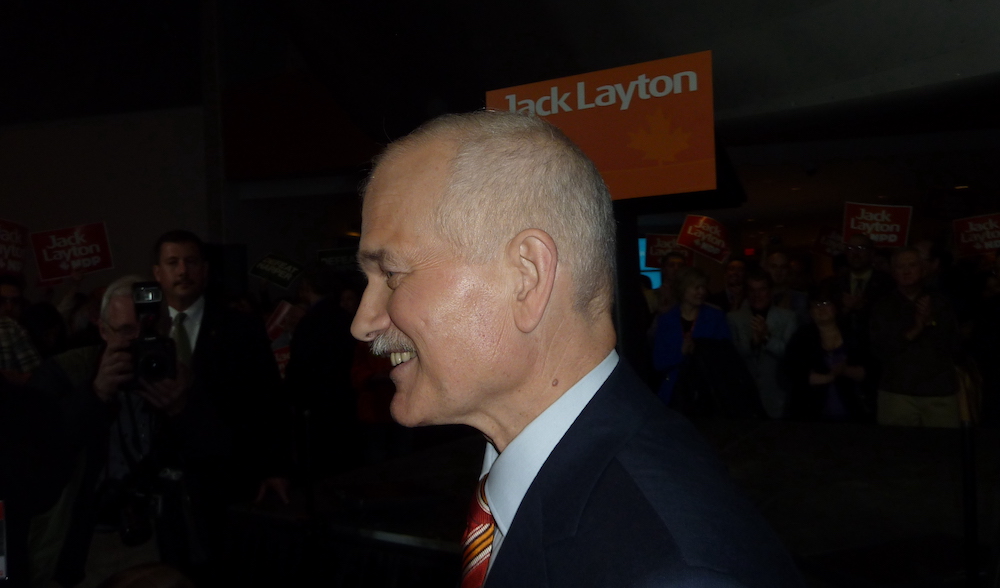 NDP leader Jack Layton on March 26, 2011, during one of his last visits to Edmonton during that year's campaign. Image: David J. Climenhaga/Used with permission