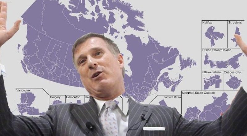 Maxime Bernier photoshopped in front of a fake electoral map of Canada. Image: People's Party of Canada/Twitter