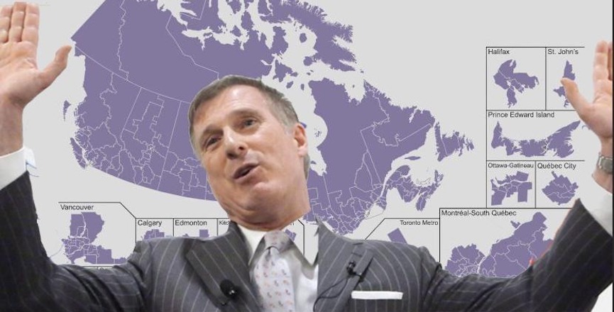 Maxime Bernier photoshopped in front of a fake electoral map of Canada. Image: People's Party of Canada/Twitter