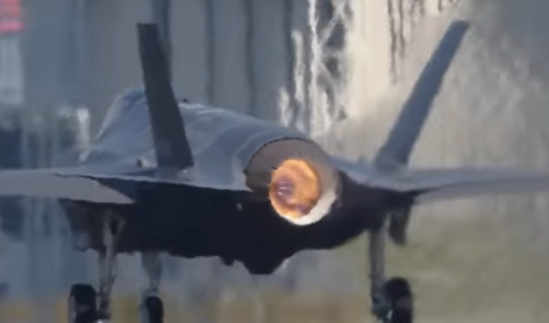 Video still of an F-35 afterburner take-off. Image: Aviation Buzzword/YouTube