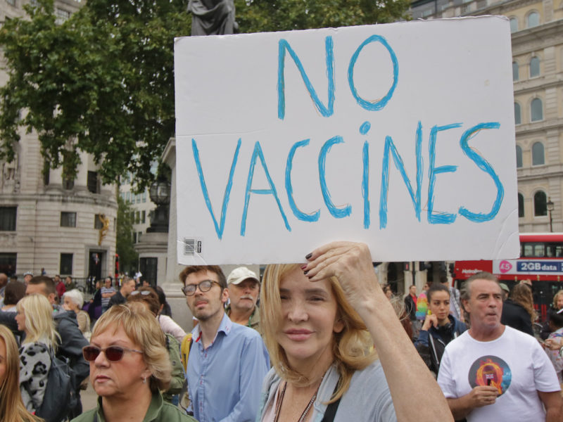 Anti-Vaxx/Anti-Mask rally at Trafalgar Square, London. 29th August 2020. (Steve Eason/Flickr)