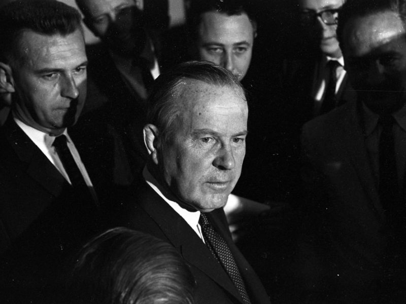 Lester B. Pearson at a news conference, date unknown. (Image: Duncan Cameron. Library and Archives Canada, e010836504)